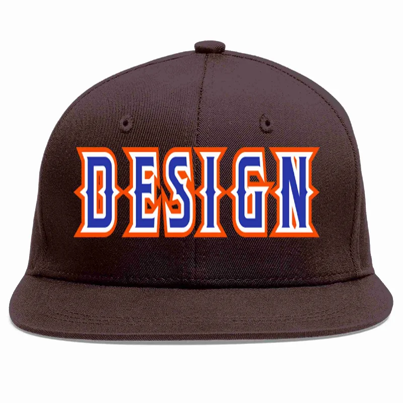 Throwback Baseball Cap-Custom Brown Royal-White Flat Eaves Sport Baseball Cap Design for Men/Women/Youth