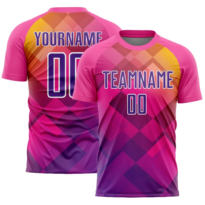 Football Jersey With Stylish Design-Custom Pink Purple-White Geometric Shapes Sublimation Soccer Uniform Jersey