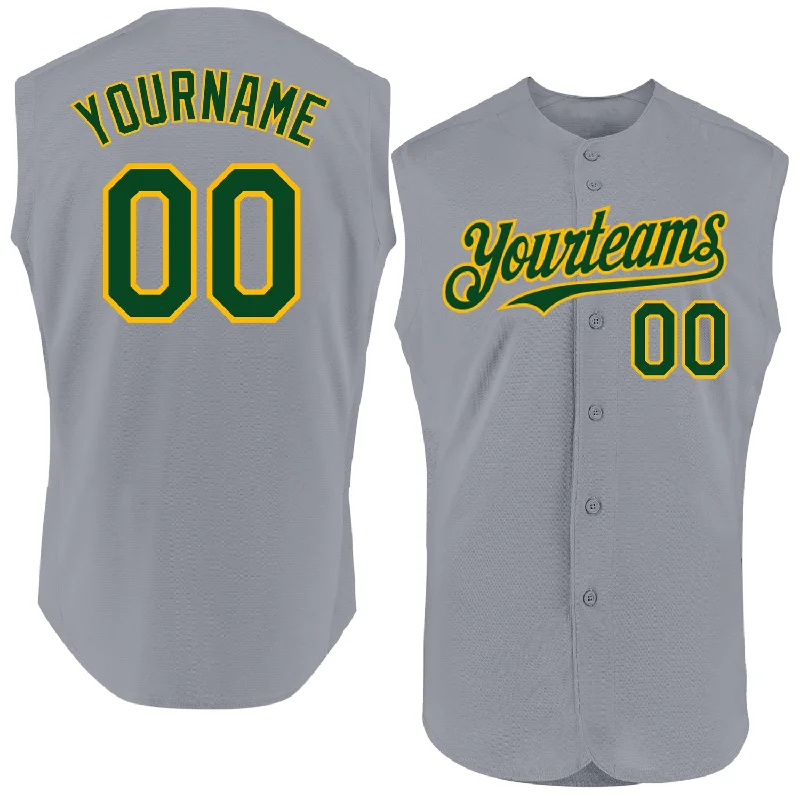 Football Jersey With Classic Logo-Basketball Jersey With Classic Logo-Baseball Jersey With Black And White Design-Custom Gray Green-Gold Authentic Sleeveless Baseball Jersey