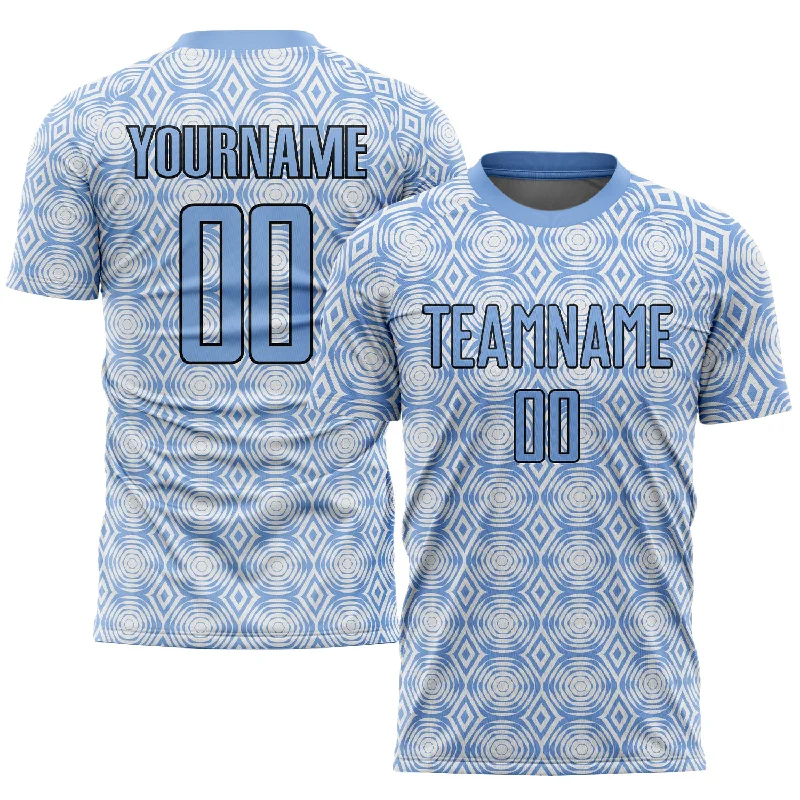 Football Jersey For Retro Fans-Custom Light Blue Black-White Geometric Shapes Sublimation Soccer Uniform Jersey