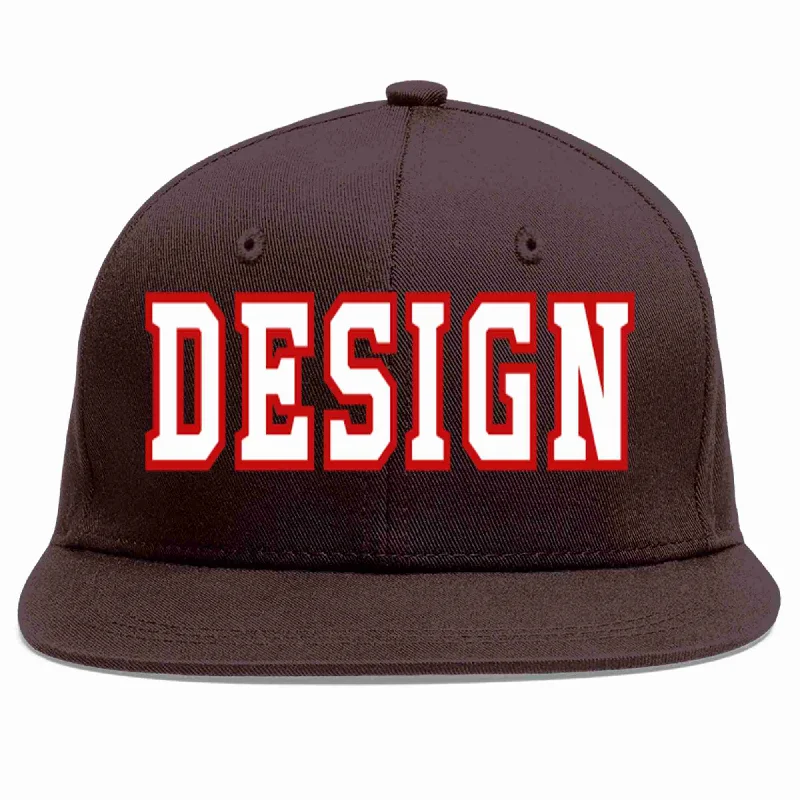 Cool Baseball Cap-Custom Brown White-Red Flat Eaves Sport Baseball Cap Design for Men/Women/Youth