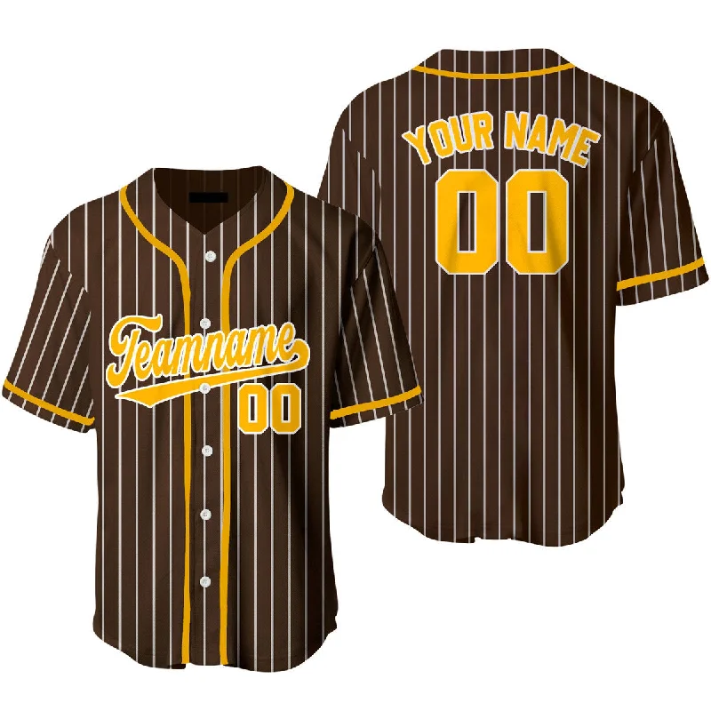 Football Jersey For Local Leagues-Basketball Jersey For Local Leagues-Baseball Jersey With Number-Custom Brown White Pinstripe Yellow Baseball Jerseys For Men & Women