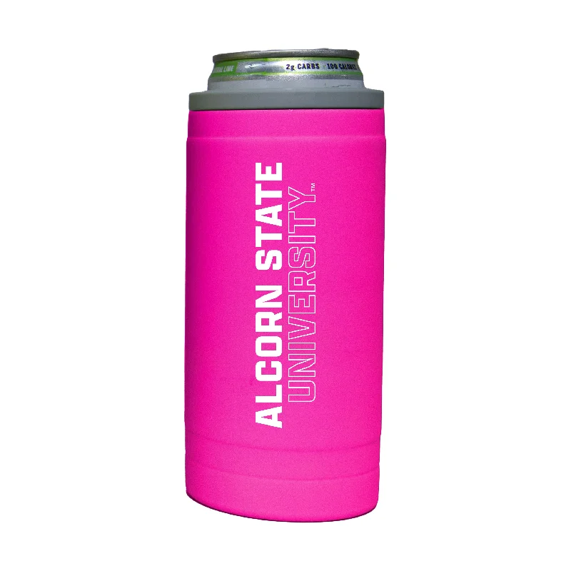 Team Mug With Gradient Colors-Alcorn State 12oz Electric Stacked Soft Touch Slim Coolie