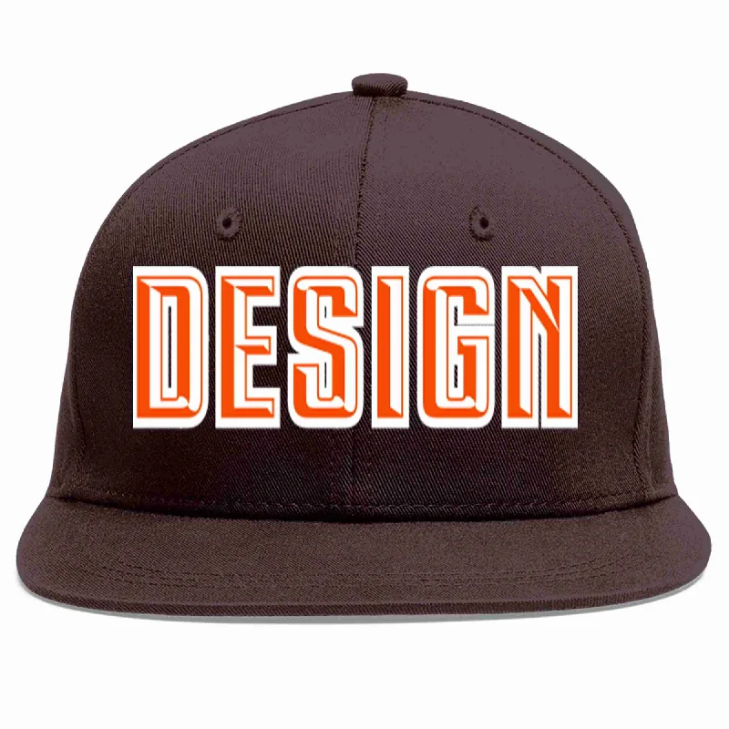 Summer Baseball Cap-Custom Brown Orange-White Flat Eaves Sport Baseball Cap Design for Men/Women/Youth