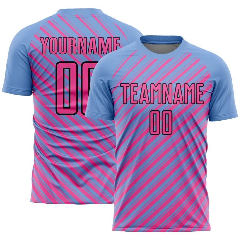 Football Jersey With Strong Stitching-Custom Light Blue Pink-Black Slash Sublimation Soccer Uniform Jersey