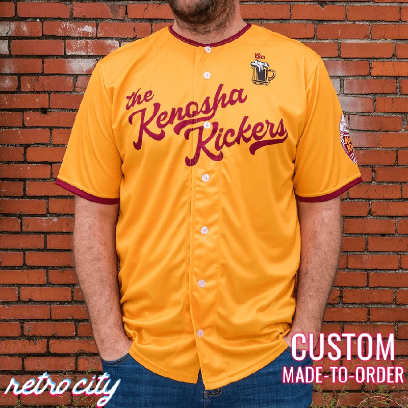 Football Jersey For School Teams-Basketball Jersey For School Teams-Two-Tone Baseball Jersey-Kenosha Kickers Home Alone Gus Polinski Full-Button Baseball Jersey