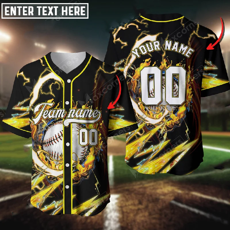 Moisture-Wicking Football Jersey-Moisture-Wicking Basketball Jersey-Stretchable Baseball Jersey-Baseball Jersey Breath Of Thunder Yellow Custom 3D Baseball Shirt, Idea Gift for Baseball Team Players