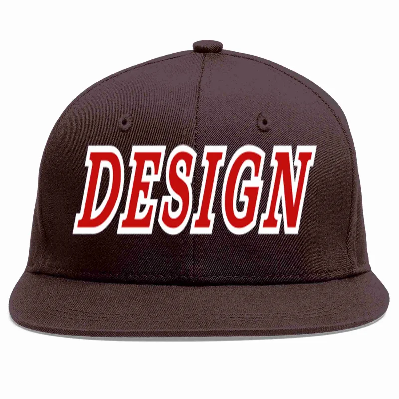 Rock Band Baseball Cap-Custom Brown Red-White Flat Eaves Sport Baseball Cap Design for Men/Women/Youth