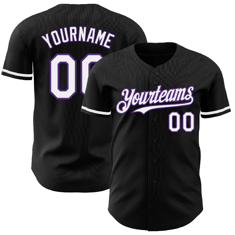 Football Jersey With Elastic Waistband-Basketball Jersey With Elastic Waistband-Baseball Jersey For Charity Events-Custom Black White-Purple Authentic Baseball Jersey