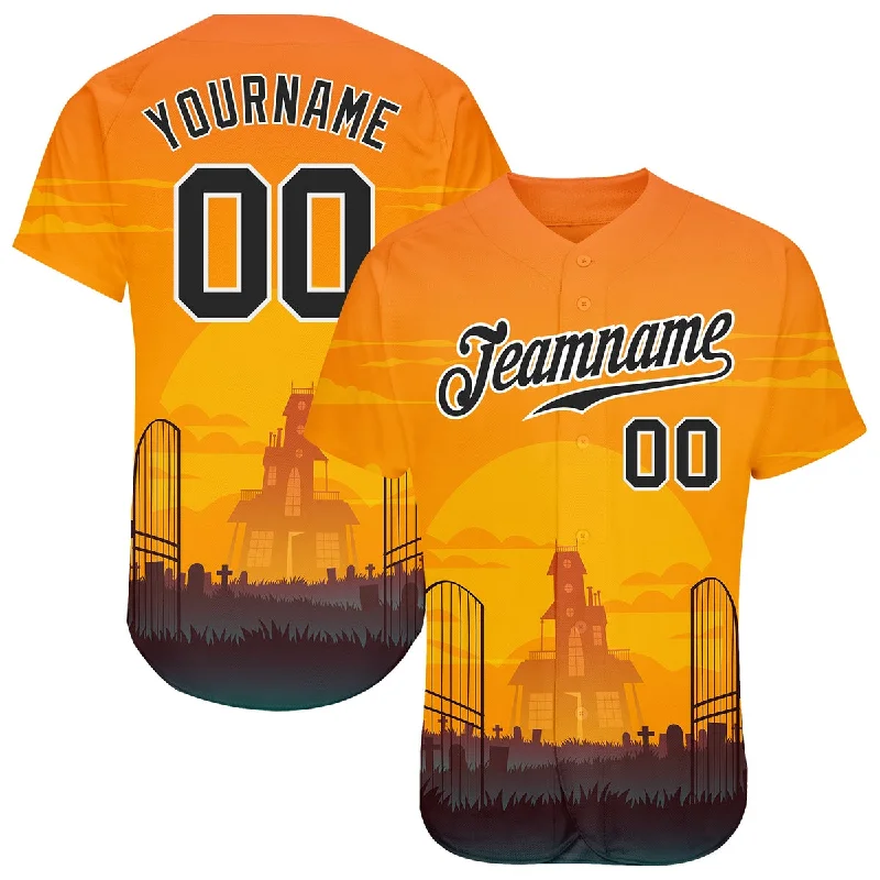 Football Jersey With Side Vents-Basketball Jersey With Side Vents-Baseball Jersey For Local Leagues-Coolspod Custom 3D Yellow Pattern Halloween Horror Night Baseball Jersey, Gift for Halloween