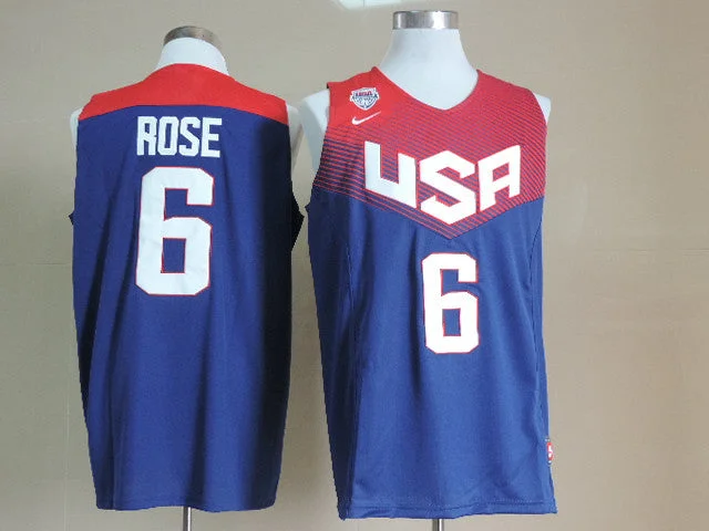 Custom Youth Basketball Jersey-USA Basketball 2014 Dream Team 6 Rose Blue Basketball Jerseys