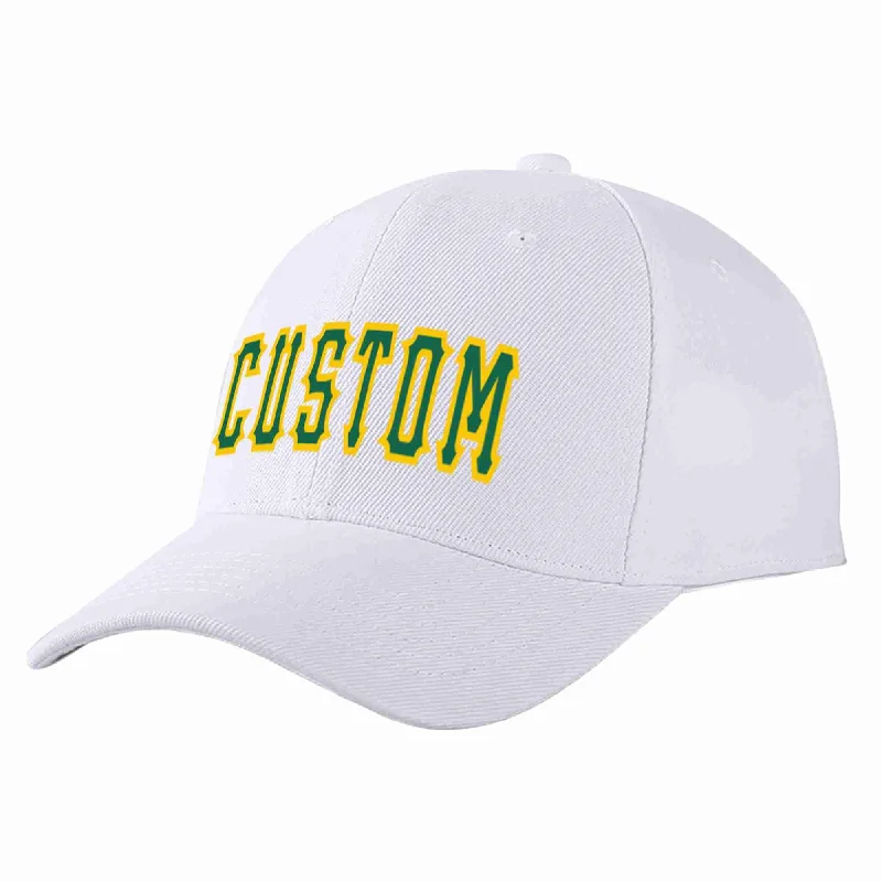 Hip-Hop Style Baseball Cap-Custom White Kelly Green-Yellow Curved Eaves Sport Baseball Cap Design for Men/Women/Youth