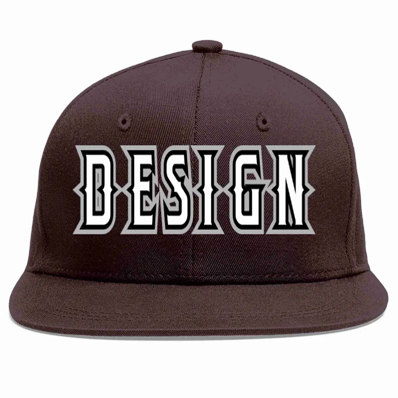 Baseball Cap For Women-Custom Brown White-Black Flat Eaves Sport Baseball Cap Design for Men/Women/Youth