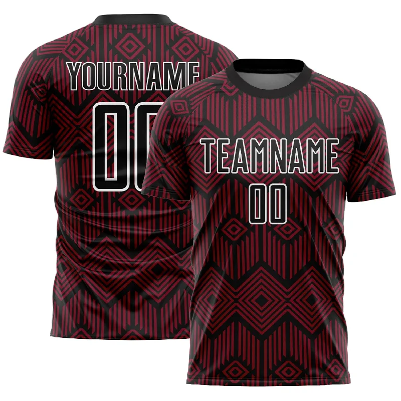 Football Jersey For Ultimate Comfort-Custom Crimson Black-White Abstract Geometric Shapes Sublimation Soccer Uniform Jersey