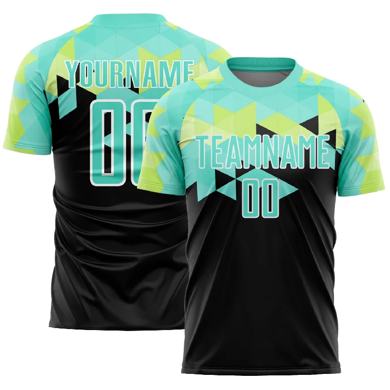 Football Jersey With Pockets-Custom Black Pea Green-White Geometric Shapes Sublimation Soccer Uniform Jersey