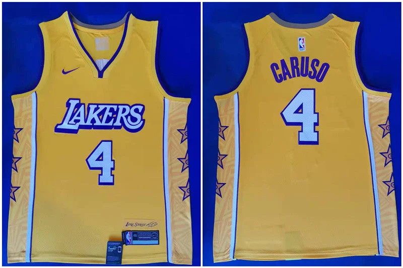 Basketball Jersey For Team Celebrations-Lakers 4 Alex Caruso Yellow 2019-2020 City Edition Swingman Basketball Jersey