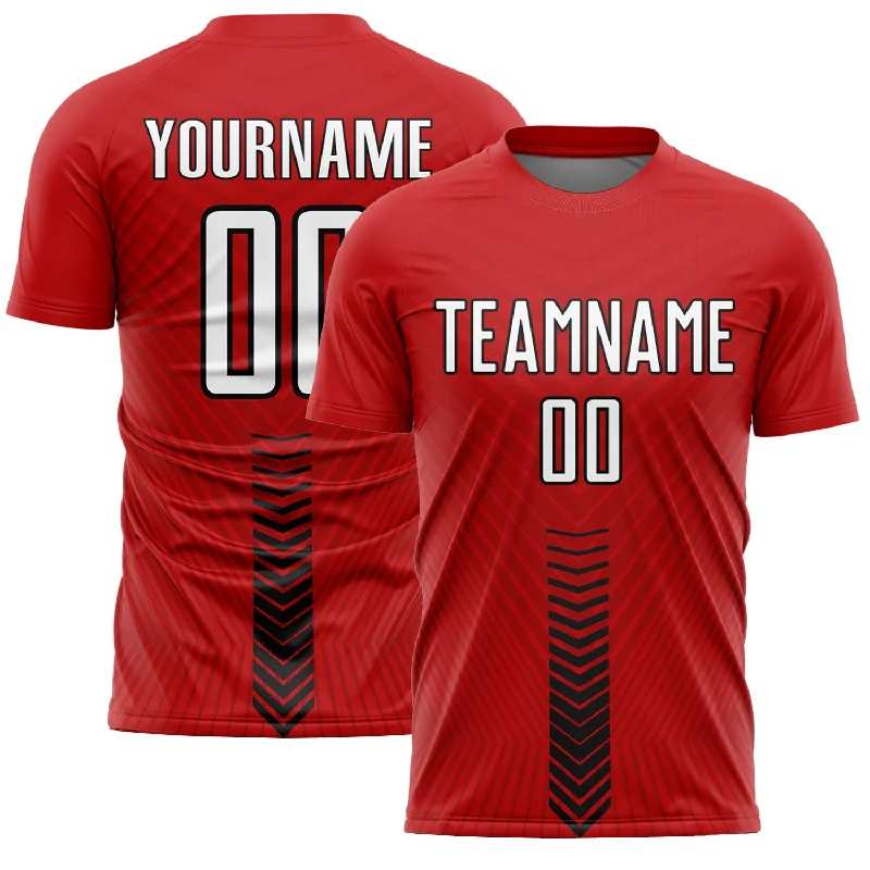 Football Jersey For Holiday Events-Custom Red White-Black Arrow Shapes Sublimation Soccer Uniform Jersey