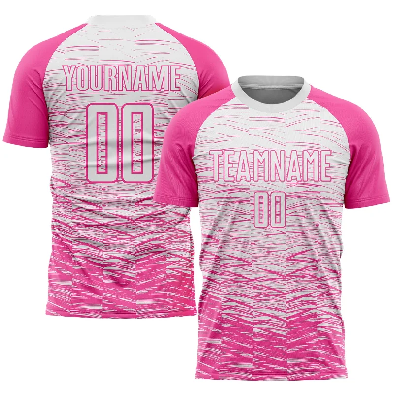 Football Jersey For Seasoned Players-Custom Pink White Sublimation Soccer Uniform Jersey