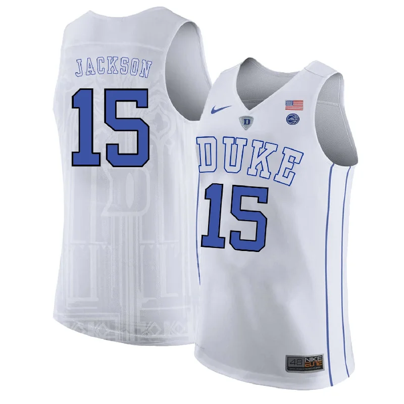 Basketball Jersey With Vintage Look-Duke Blue Devils 15 Frank Jackson White College Basketball Basketball Jersey