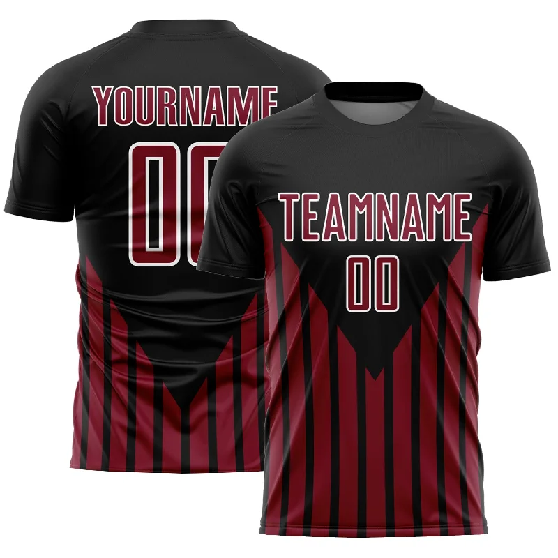 Football Jersey For Warm Weather Play-Custom Black Crimson-White Lines Sublimation Soccer Uniform Jersey