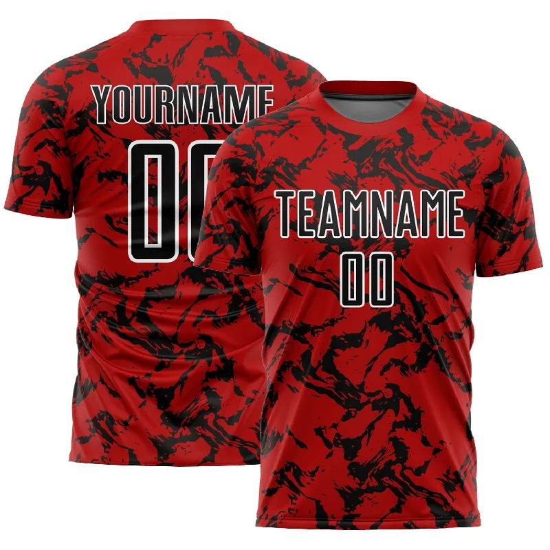 Football Jersey For Football Camps-Custom Red Black-White Abstract Fluid Sublimation Soccer Uniform Jersey