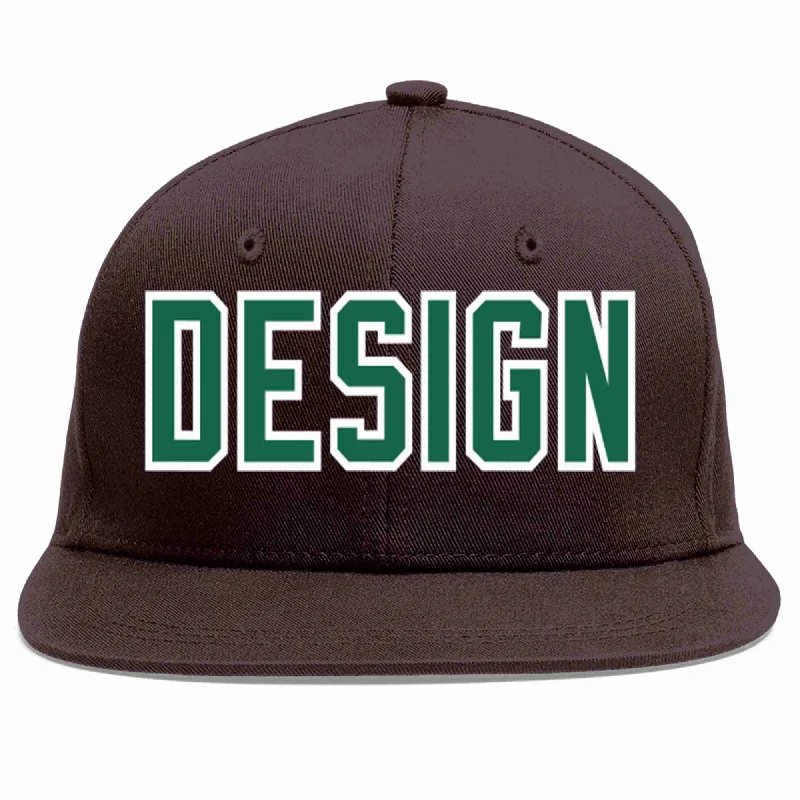 Patterned Baseball Cap-Custom Brown Kelly Green-White Flat Eaves Sport Baseball Cap Design for Men/Women/Youth