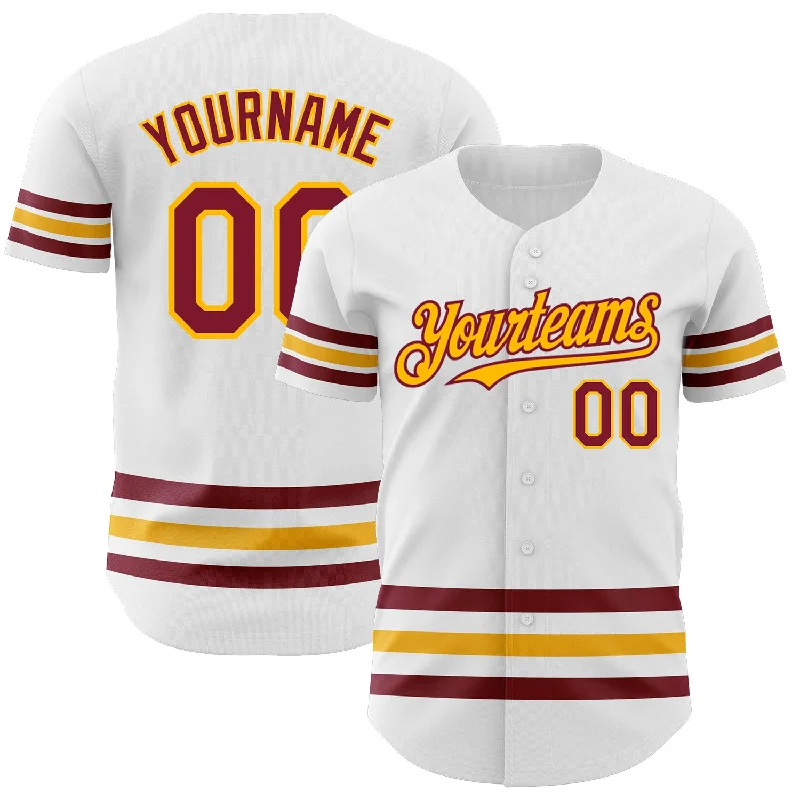 Youth Football Jersey-Youth Basketball Jersey-All-Star Baseball Jersey-Custom White Crimson-Gold Line Authentic Baseball Jersey