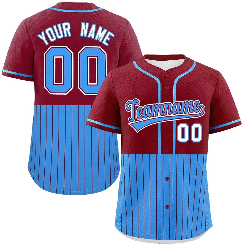 Authentic Football Jersey-Authentic Basketball Jersey-Authentic Baseball Jersey-Custom Crimson Powder Blue Personalized Half Stripe Design Authentic Baseball Jersey