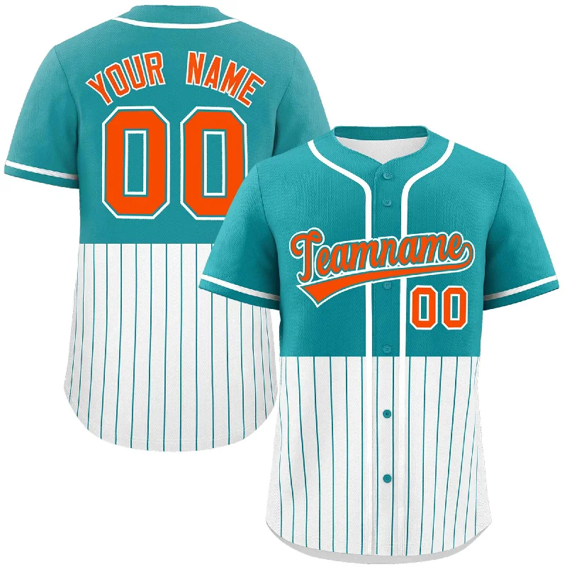 Sleeveless Football Jersey-Sleeveless Basketball Jersey-Fitted Baseball Jersey-Custom Aqua White Personalized Half Stripe Design Authentic Baseball Jersey