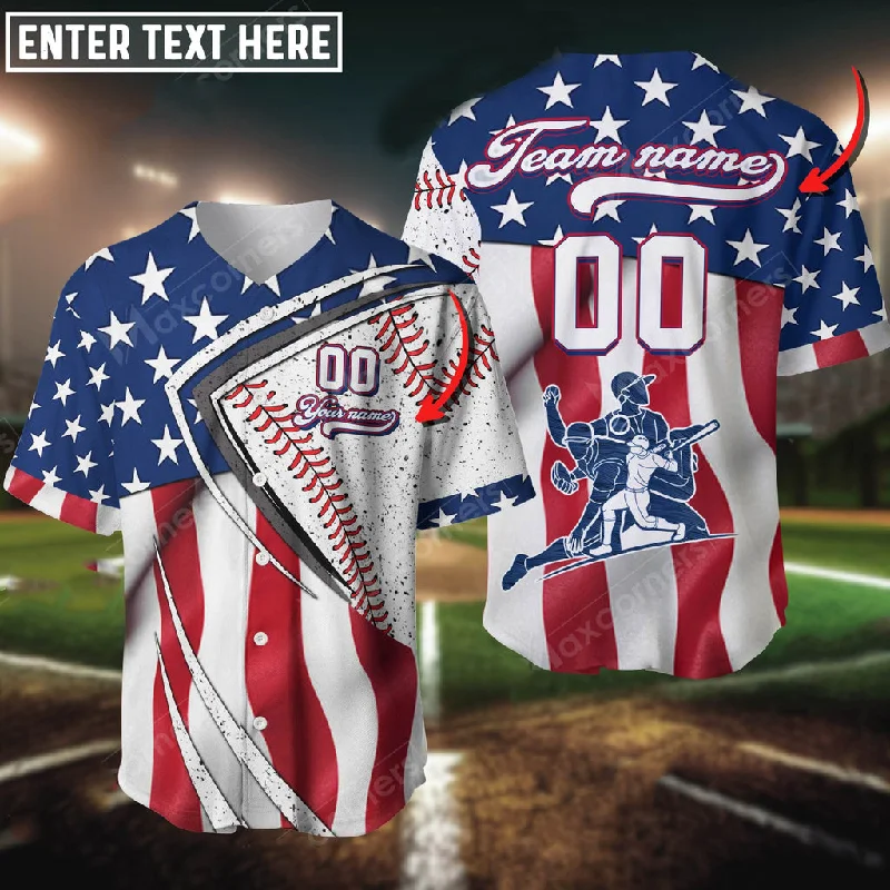 Official Football Jersey-Official Basketball Jersey-Championship Baseball Jersey-Baseball Jersey USA Flag Players Custom Name Team Number 3D Baseball Shirt