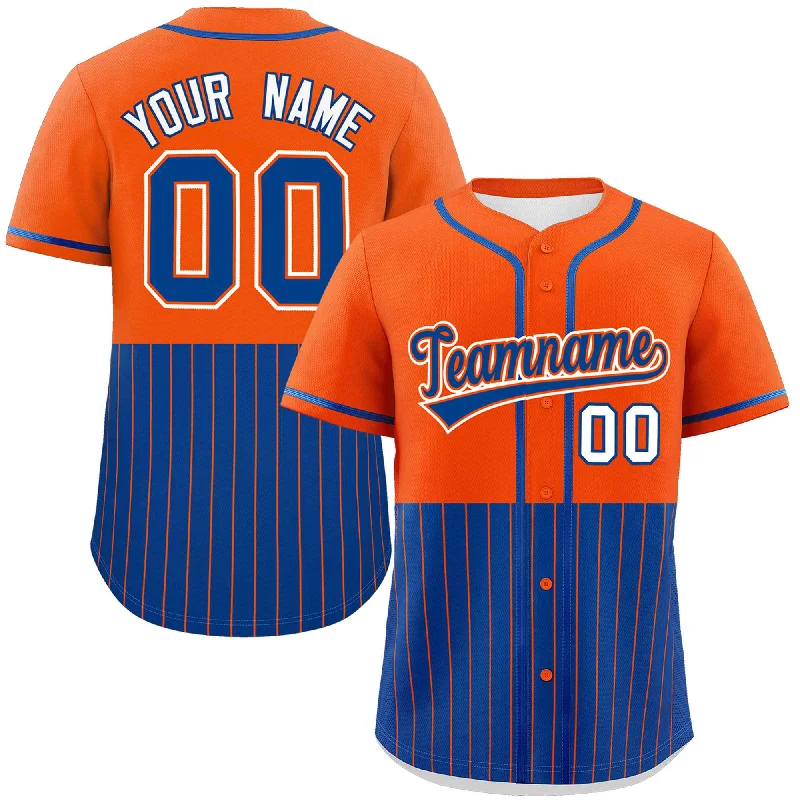 Modern Football Jersey-Modern Basketball Jersey-Modern Baseball Jersey-Custom Orange Royal Personalized Half Stripe Design Authentic Baseball Jersey