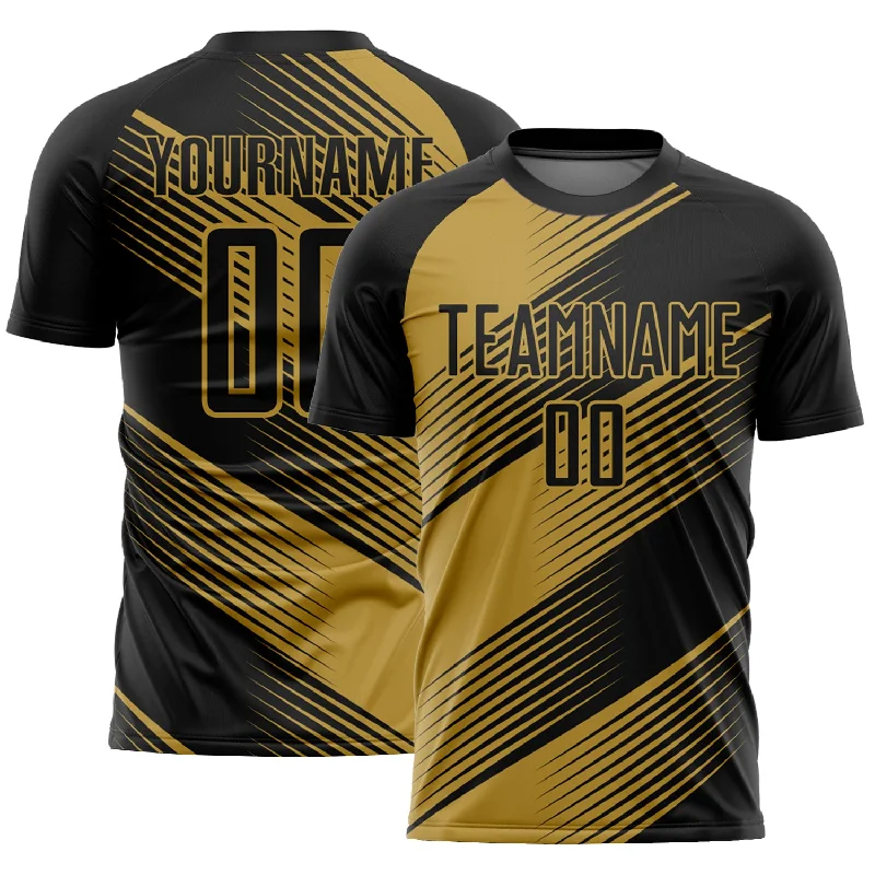 Football Jersey With Unique Patterns-Custom Black Old Gold Line Sublimation Soccer Uniform Jersey