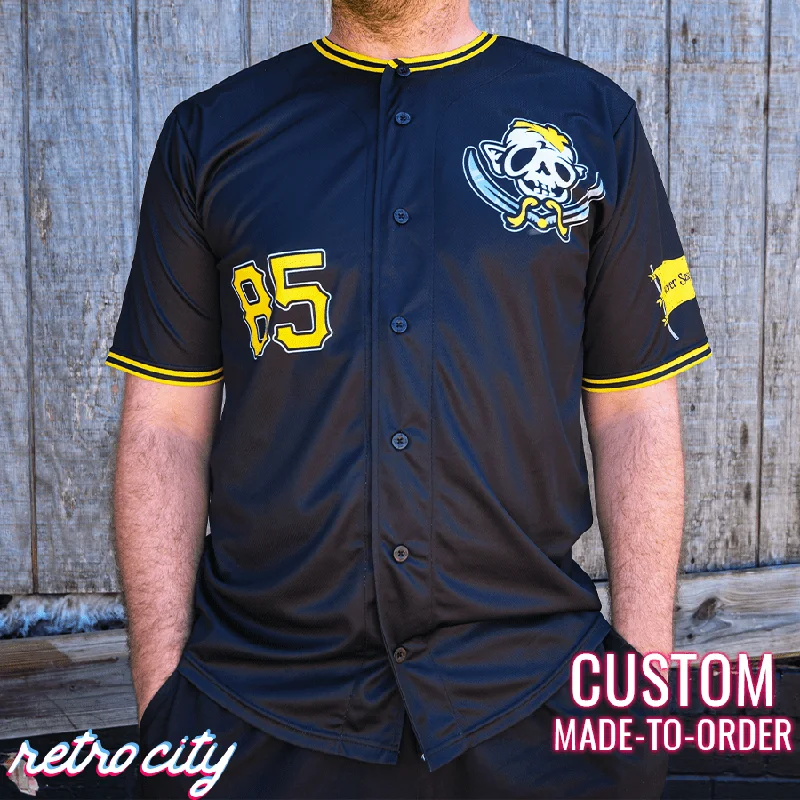 Football Jersey With Custom Design-Basketball Jersey With Custom Design-Baseball Jersey For Babies-Sloth Pirates Baseball Jersey (Black)