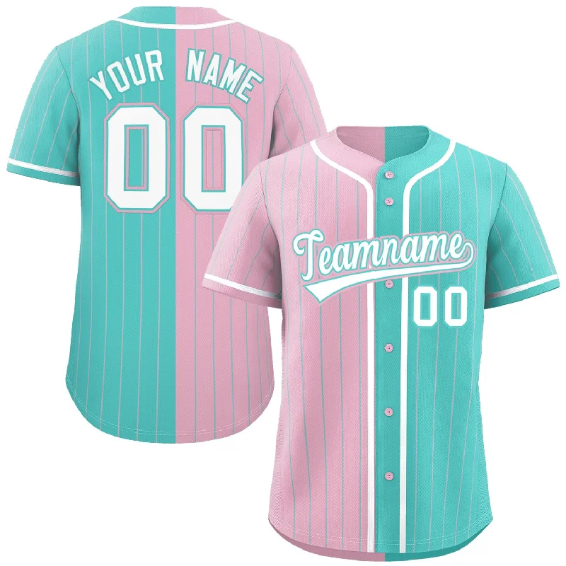 Football Jersey With Heat Press-Basketball Jersey With Heat Press-Baseball Jersey With Side Vents-Custom Light Pink Aqua Two Tone Striped Fashion Authentic Baseball Jersey