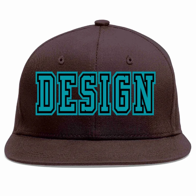 Unstructured Baseball Cap-Custom Brown Aqua-Black Flat Eaves Sport Baseball Cap Design for Men/Women/Youth