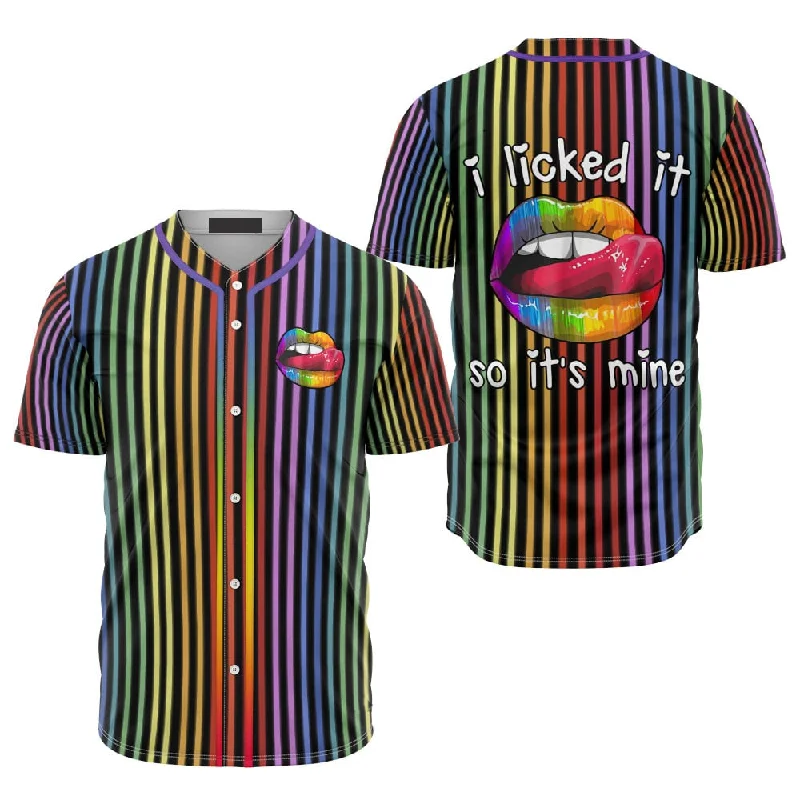 Football Jersey For Collectors-Basketball Jersey For Collectors-Solid Color Baseball Jersey-Lgbt Pride Lips On Vertical Rainbow Baseball Jersey Shirt