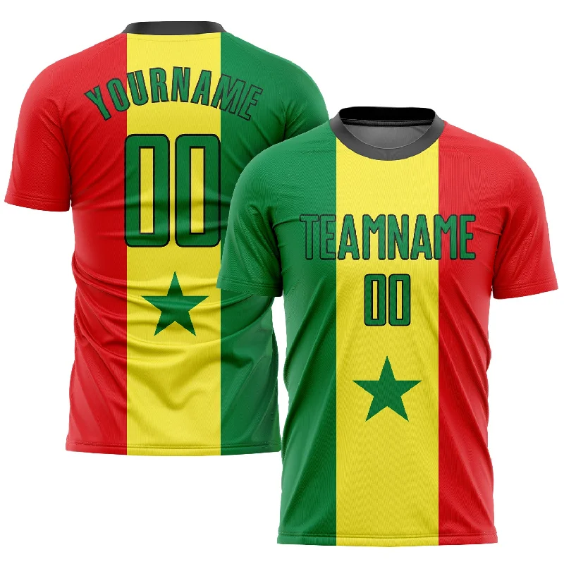 Football Jersey With Sponsor Logo-Custom Gold Kelly Green Red-Black Sublimation Senegalese Flag Soccer Uniform Jersey