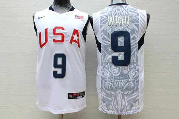 Custom Basketball Jersey For Women-Team USA Basketball 9 Dwyane Wade White Stitched Basketball Jersey