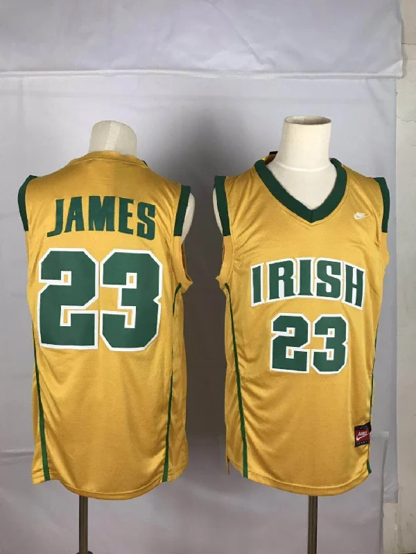 Basketball Jersey For Basketball Tournaments-Irish High School 23 LeBron James Yellow Swingman Basketball Jersey