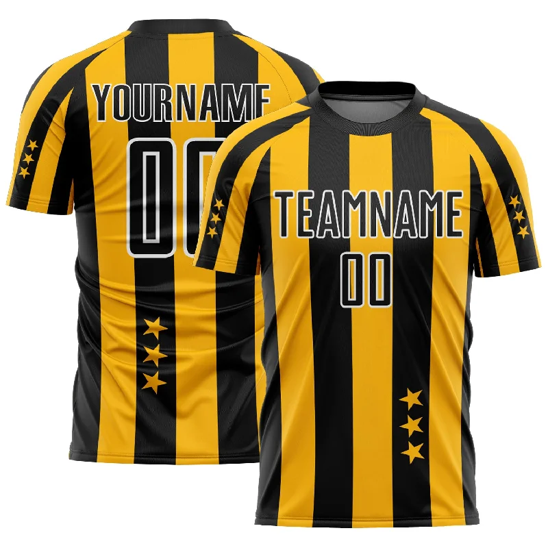 Football Jersey For Football Camps-Custom Gold Black-White Stars And Squares Sublimation Soccer Uniform Jersey