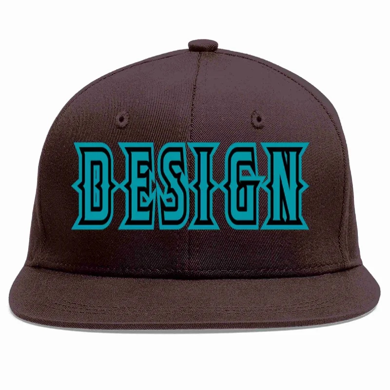 Retro Style Baseball Cap-Custom Brown Aqua-Black Flat Eaves Sport Baseball Cap Design for Men/Women/Youth