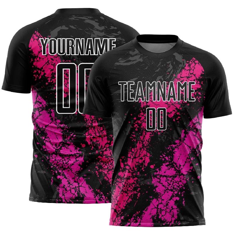 Football Jersey For Local Leagues-Custom Black Hot Pink-Deep Pink Dripping Splatter Art Sublimation Soccer Uniform Jersey