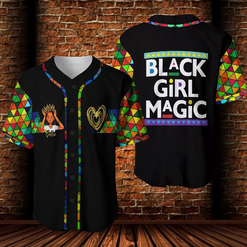 Football Jersey With Personalized Slogan-Basketball Jersey With Personalized Slogan-Baseball Jersey With Floral Design-Black Girl Magic Personalized Baseball Jersey 3D Printed