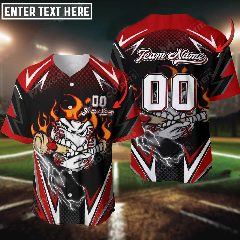 Limited Edition Football Jersey-Limited Edition Basketball Jersey-Training Baseball Jersey-Baseball Jersey Flaming Mascot Bitting Bat Custom 3D Shirt for Fan Baseball Players