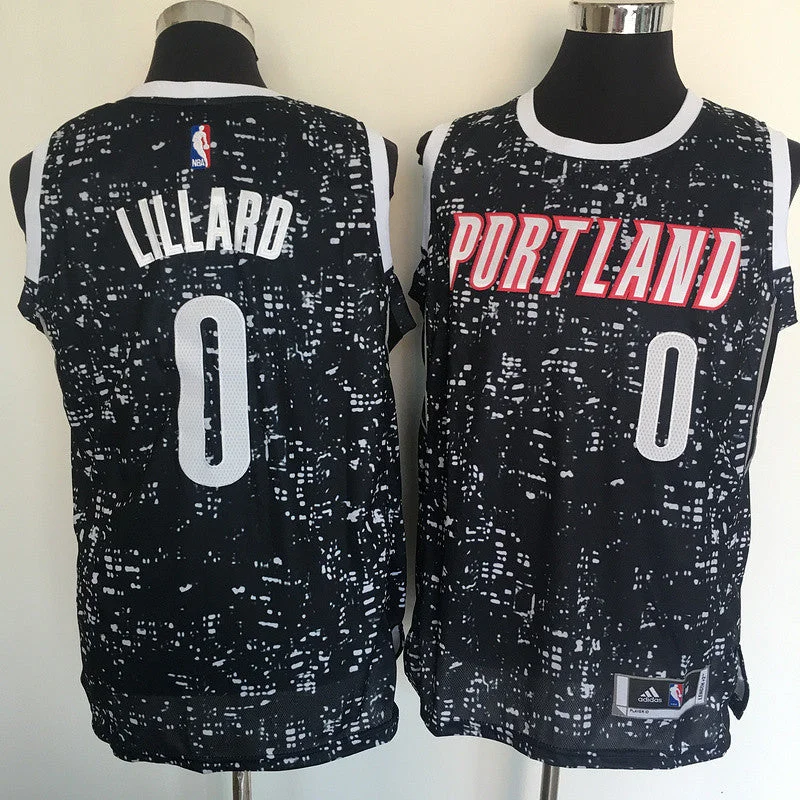 Basketball Jersey Sleeveless-Blazers 0 Damian Lillard Black City Luminous Basketball Jersey