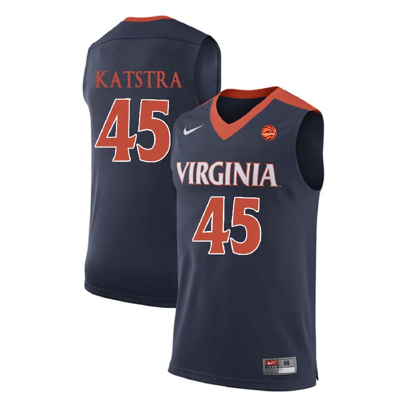 Customizable Basketball Jersey-Virginia Cavaliers 45 Austin Katstra Navy College Basketball Basketball Jersey