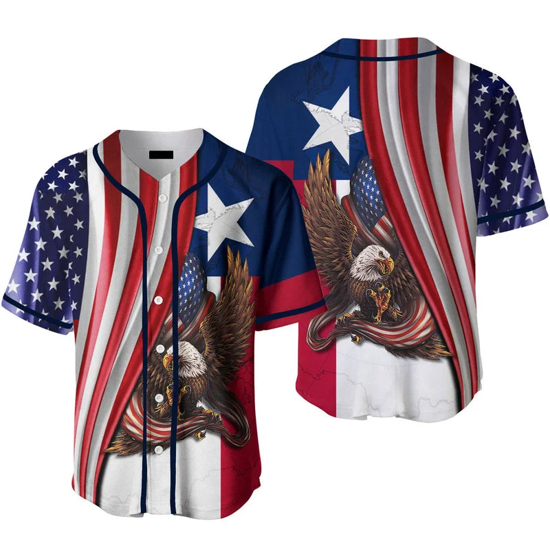 Football Jersey With Sponsor Logo-Basketball Jersey With Sponsor Logo-Baseball Jersey With Stitched Lettering-Texas Bald Eagle American Flag Baseball Jersey, Gift for Men & Women