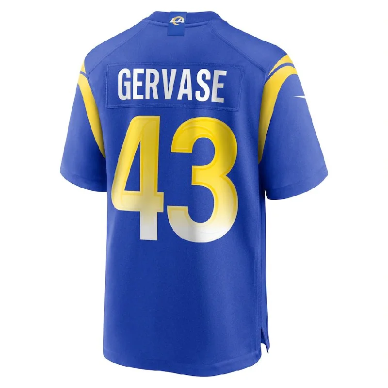 Rugby Jersey With Slim Collar-LA.Rams #43 Jake Gervase Royal Game Player Jersey Stitched American Football Jerseys