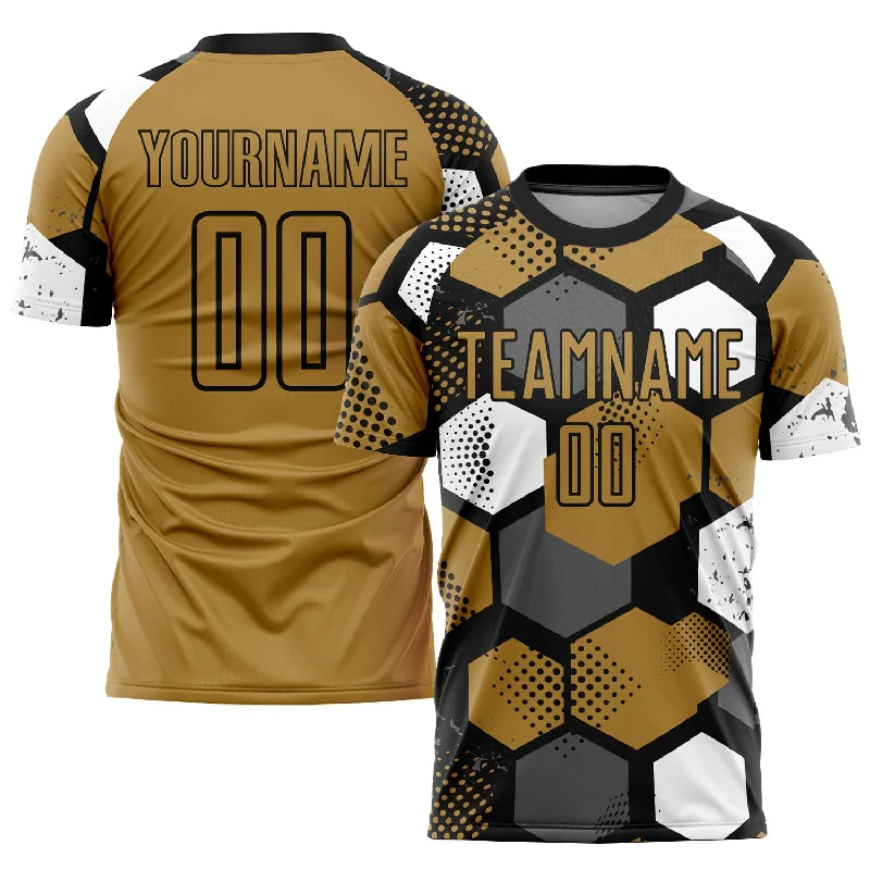 Football Jersey For Away Games-Custom Old Gold Black-White Sublimation Soccer Uniform Jersey