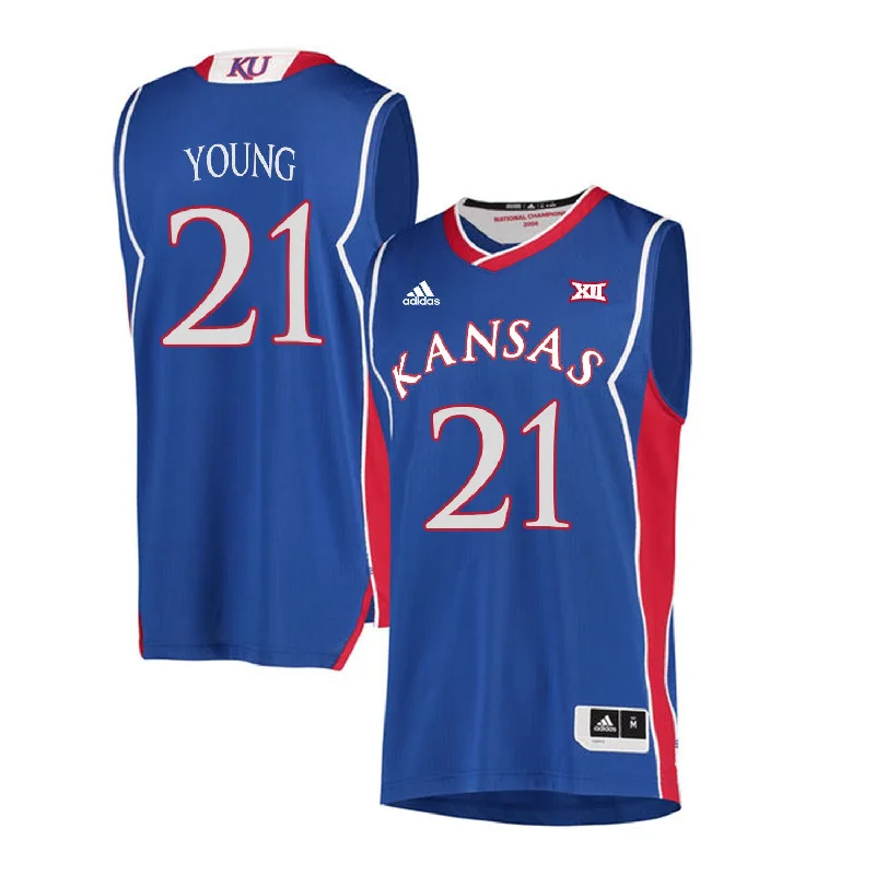 Basketball Jersey For Sale Near Me-Kansas Jayhawks 21 Clay Young Blue Throwback College Basketball Basketball Jersey